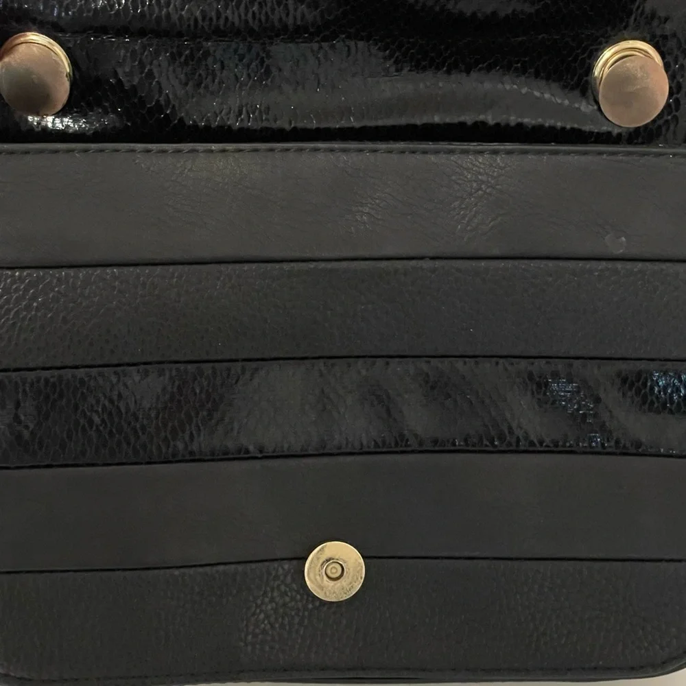 Steve Madden Black Faux Leather Shoulder Bag with Gold Accents - Picture 10 of 11